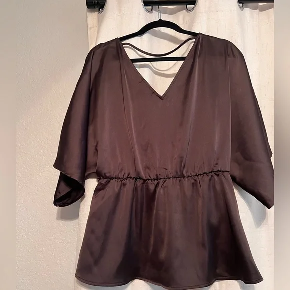 Pleione Dark Brown Satin Blouse - Picture 2 of 3